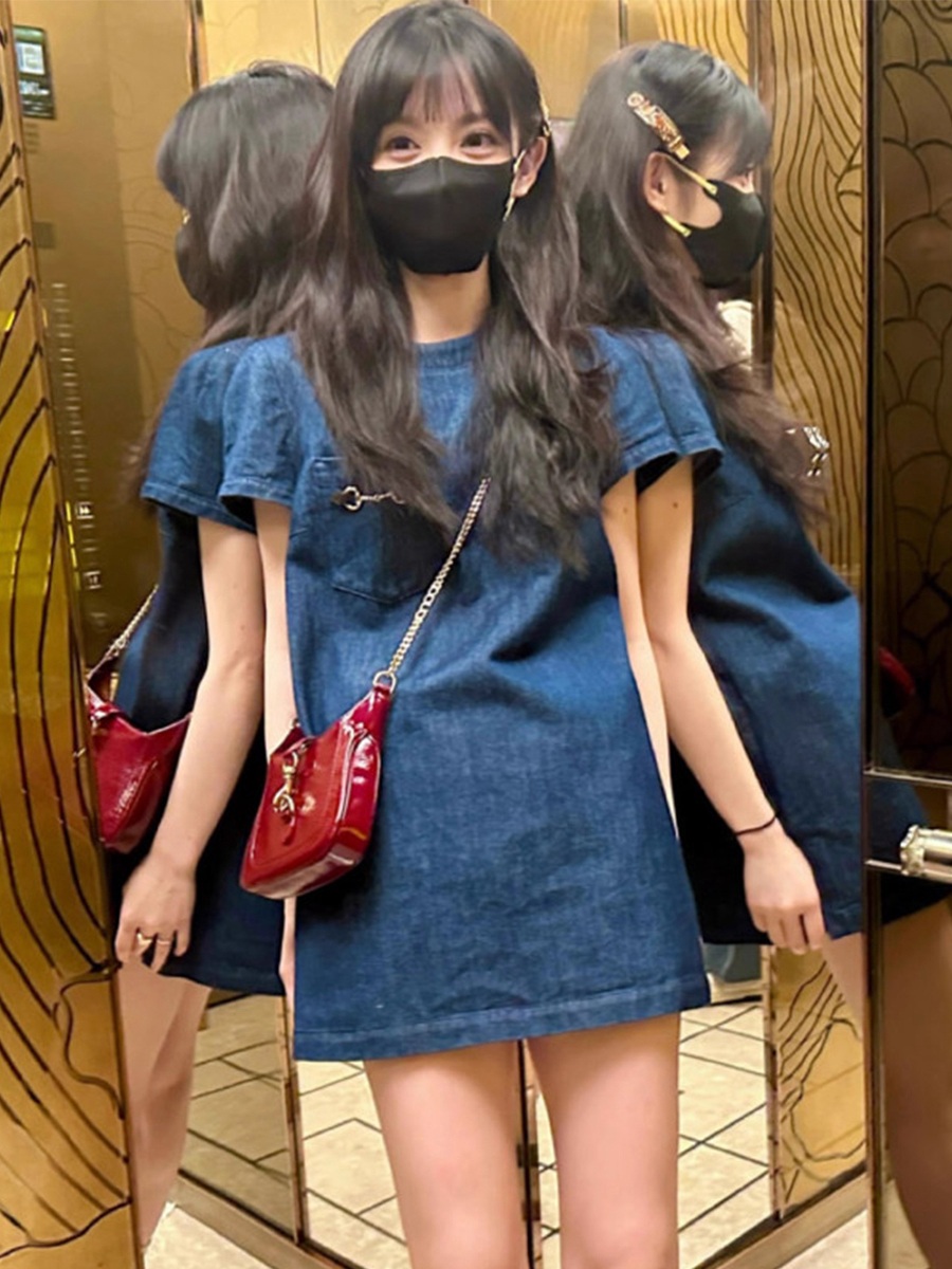 공항 패션 김혜윤 원피스 미니 데님 청 캐주얼 슬림 의상 옷 패션 - 상세 이미지 3