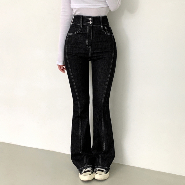 [3단기장!/골반패드] 젤라니 논페이드 투버튼 스티치 골반볼륨 스판 청바지 하이웨스트 세미 부츠컷 생지 데님 팬츠 상세 이미지 23