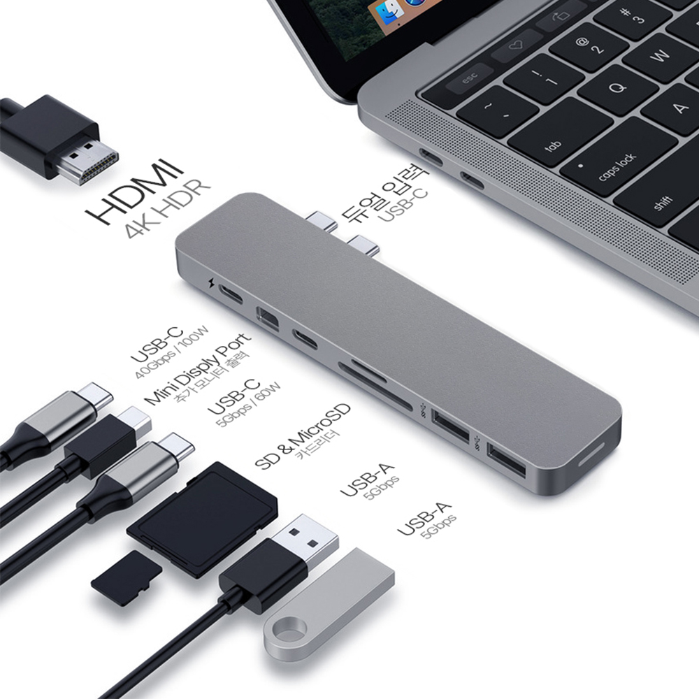 하이퍼드라이브 GN28D 멀티 맥북 에어 프로 hdmi 썬더볼트 USB 일체형 맥북허브