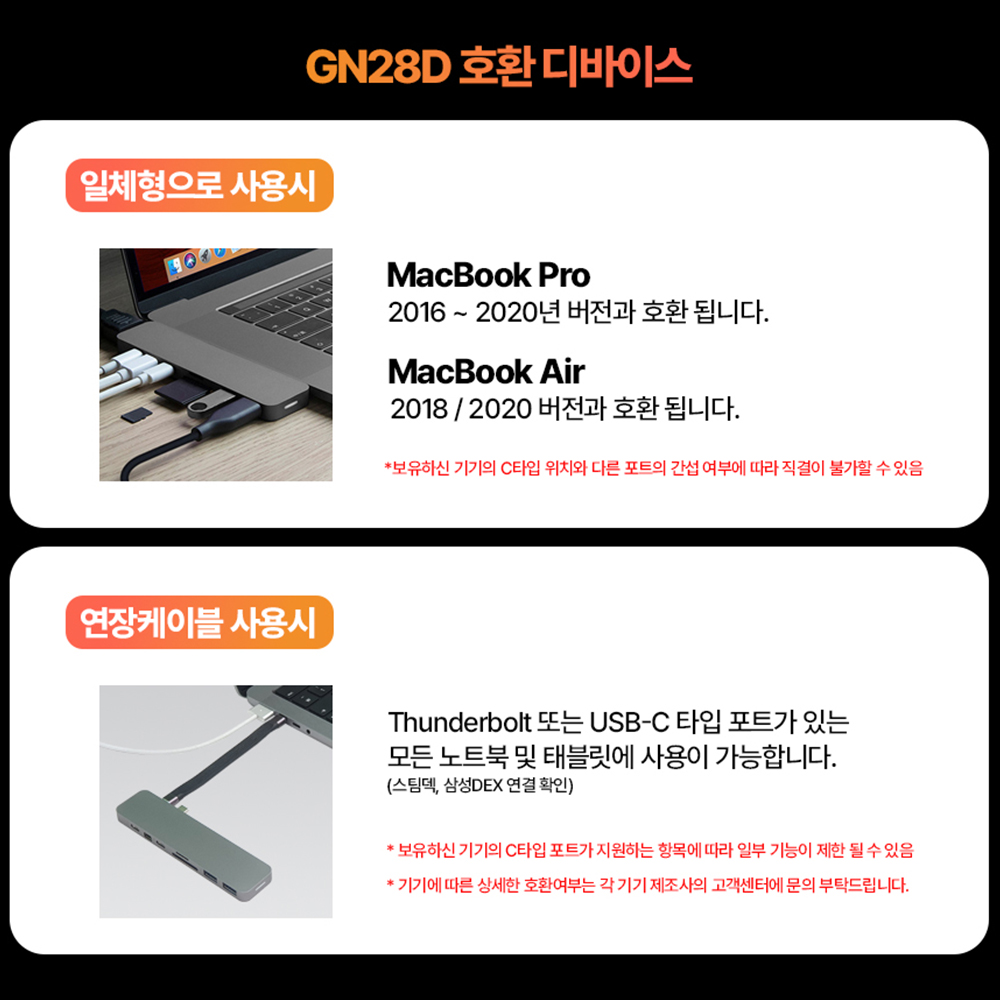 하이퍼드라이브 GN28D 멀티 맥북 에어 프로 hdmi 썬더볼트 USB 일체형 맥북허브
