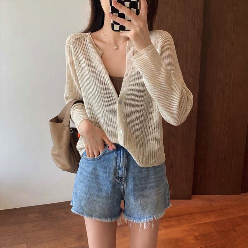 멋퀸 린넨 텐셀  여름 썸머 여성 긴팔 니트   가디건