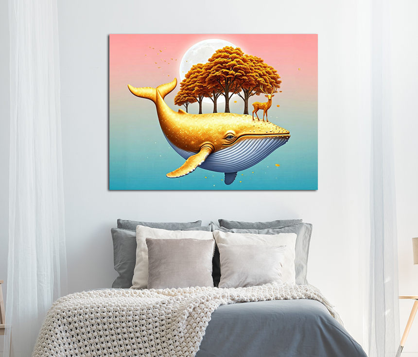 돈들어오는 고래 그림 인테리어 액자 아이방 거실 벽 풍수 황금복고래 중형 - 상세 이미지 3