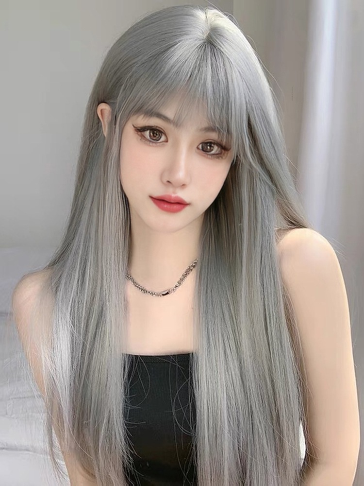 애쉬그레이 긴생머리 통가발 매직 앞머리있는 아이돌 헤어 스타일 12칼라 - 상품 이미지