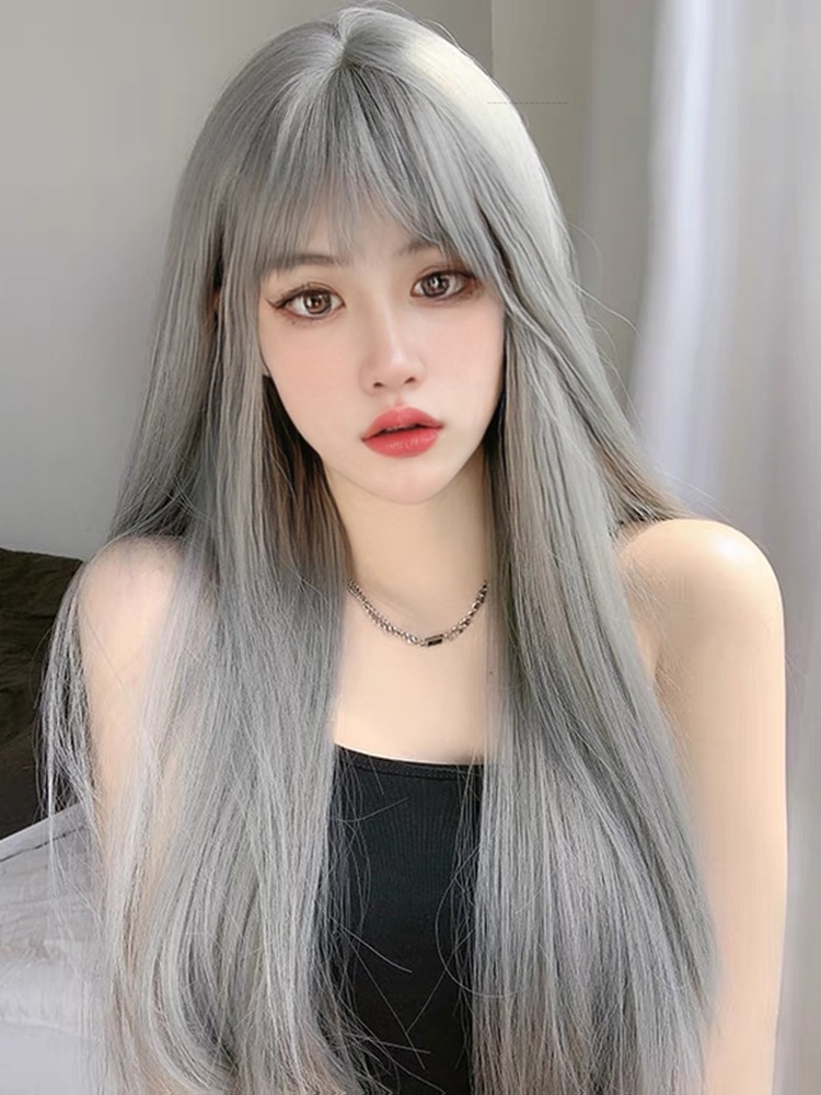 애쉬그레이 긴생머리 통가발 매직 앞머리있는 아이돌 헤어 스타일 12칼라 - 상세 이미지 2