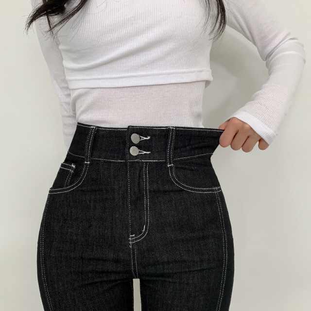 [3단기장!/골반패드] 젤라니 논페이드 투버튼 스티치 골반볼륨 스판 청바지 하이웨스트 세미 부츠컷 생지 데님 팬츠 상세 이미지 24
