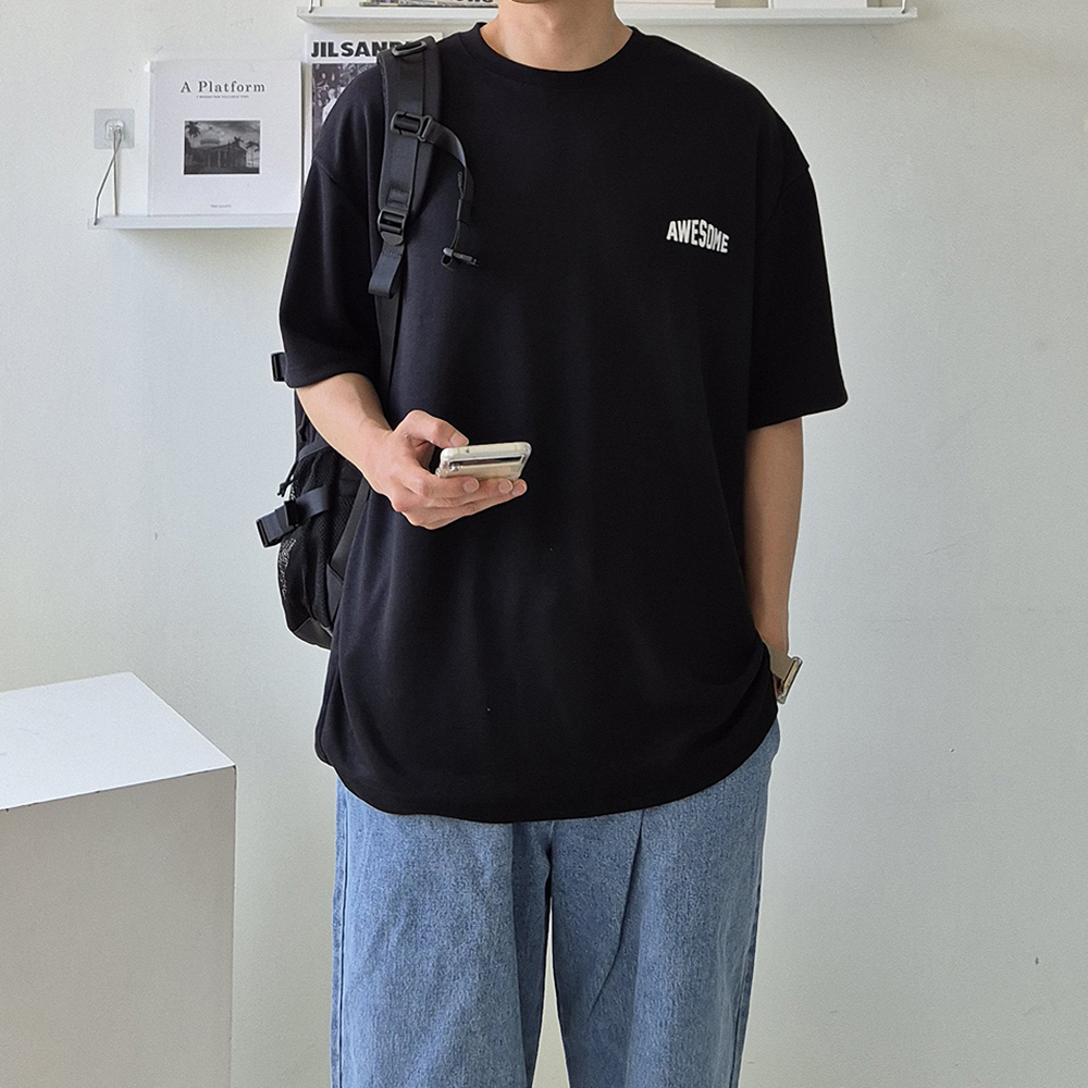 커플 반팔티 레터링 오버핏 흰색 여름 남자 반팔티 - 상세 이미지 5