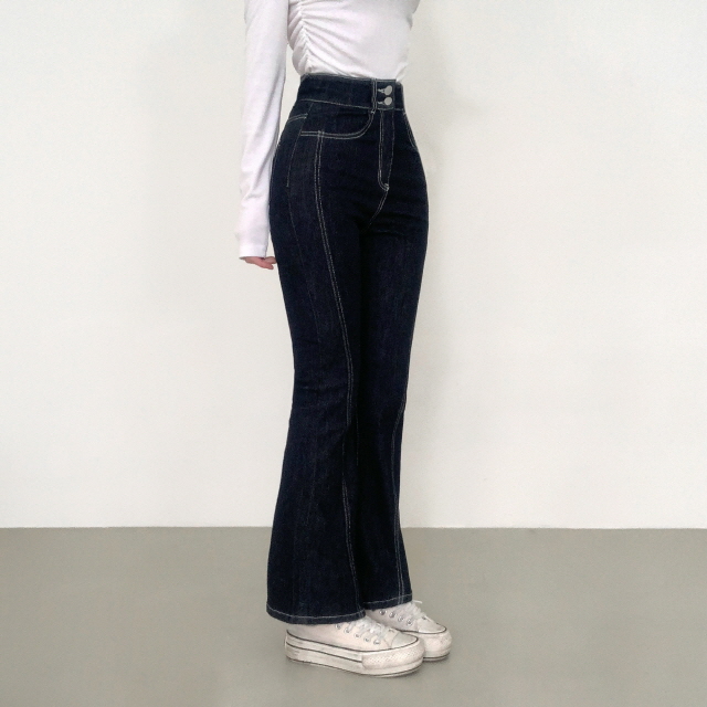 [3단기장!/골반패드] 젤라니 논페이드 투버튼 스티치 골반볼륨 스판 청바지 하이웨스트 세미 부츠컷 생지 데님 팬츠 상세 이미지 56