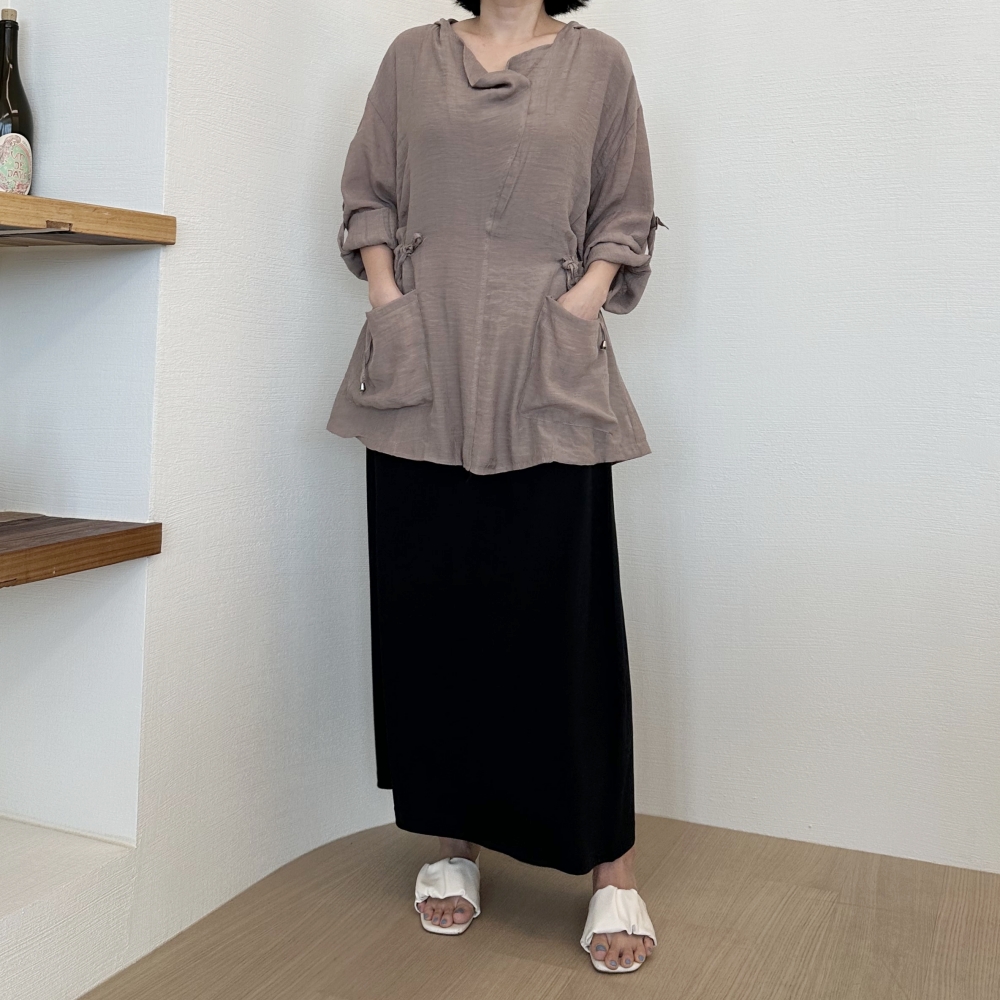 빅사이즈 여성 얇은 후드 루즈핏 바람막이 셔츠 사파리 봄 여름 야상 후드 스트링 블라우스