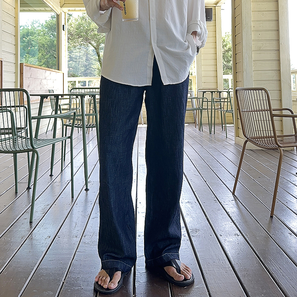 남자 여름바지 린넨 아이스 와이드 팬츠 남자 냉장고바지 - 상세 이미지 2