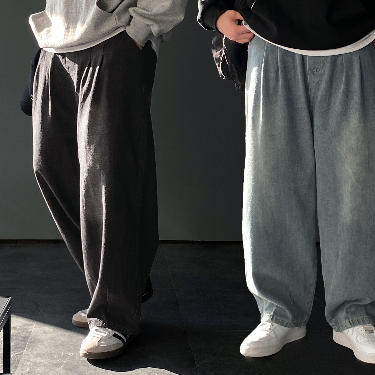 벌룬데님 남자와이드청바지 흑청바지 - 상품 이미지