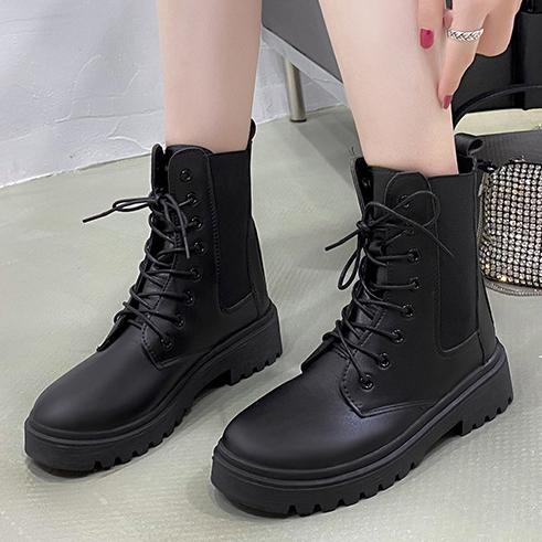 여성 워커 부츠 밴딩 (첼시 발편한 통굽 레이스업)