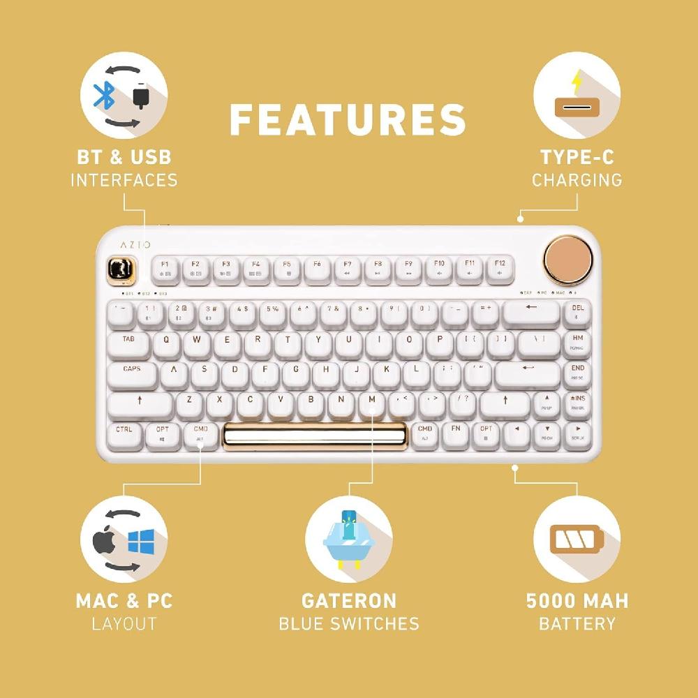 아지오 키보드 Azio IZO Wireless BT5 / USB PC 및 Mac 기계식 White Blossom 이미지 6