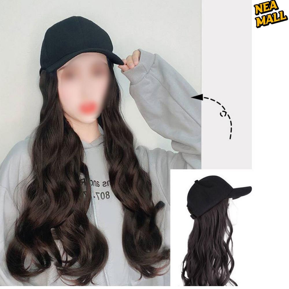 롱 웨이브 여자 긴 머리카락달린모자 가발 일체형 항암 - 상품 이미지