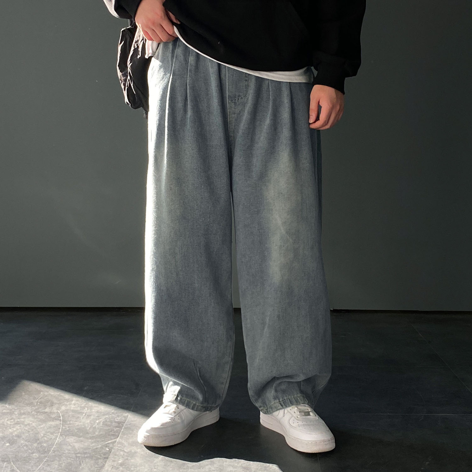 벌룬데님 남자와이드청바지 흑청바지 이미지 6