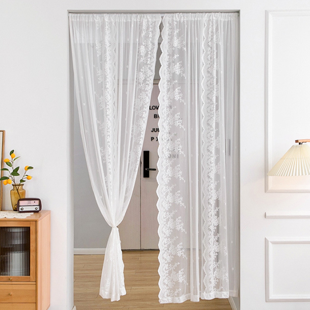 양갈래 화이트 공간분리커튼 레이스 문커튼 현관 중문가리개