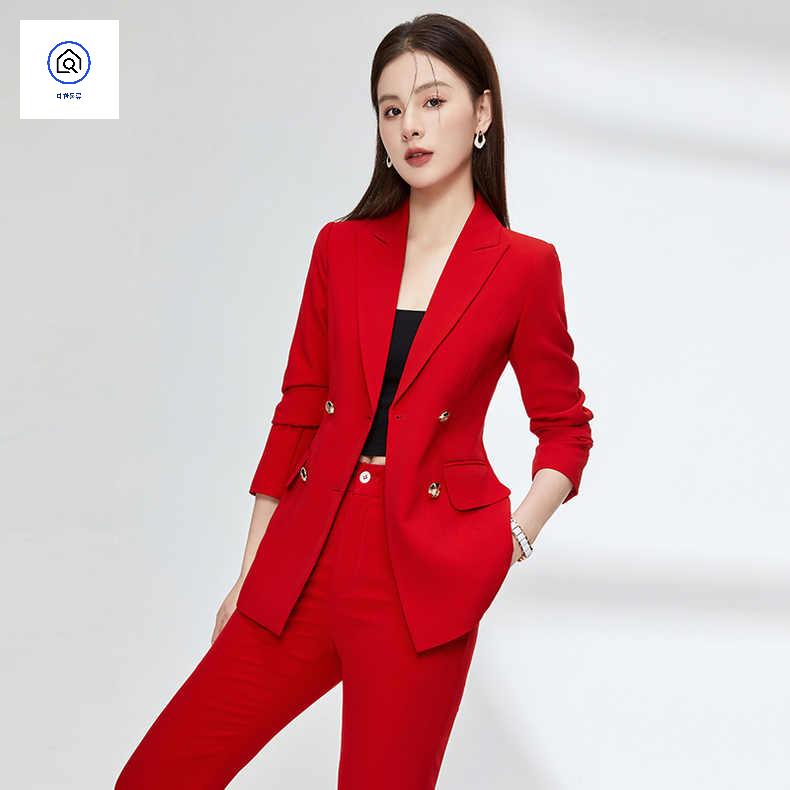 행사 무대 원색 정장 레드 의상 투피스 - 상품 이미지