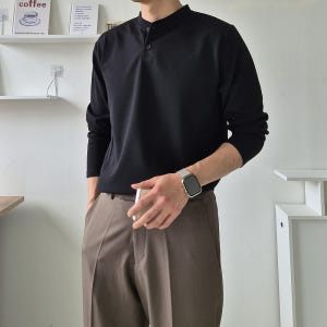 남자 긴팔티 구김없는 차이나카라 헨리넥 남자 티셔츠 착용 후기 | 사이즈/핏 총정리 - 상품 이미지 4