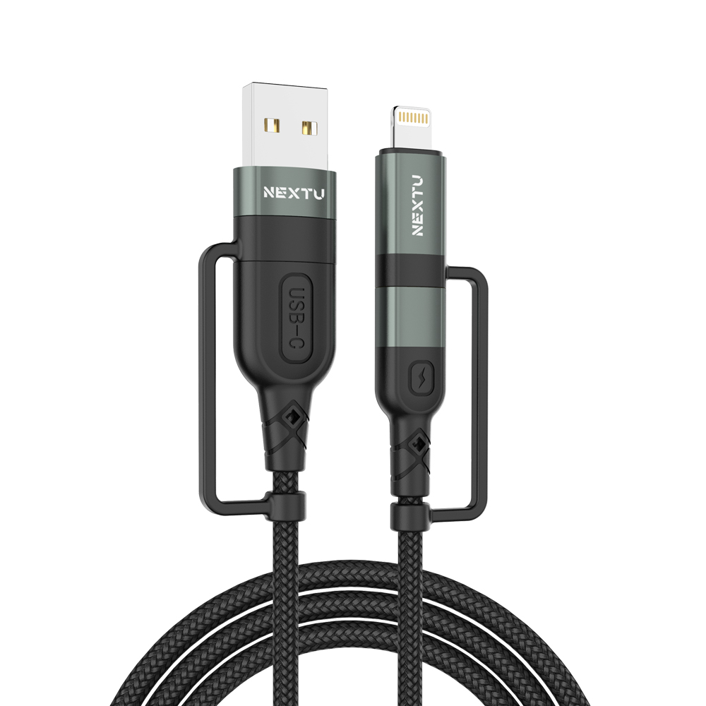넥스트유 C타입 60W 4in1 멀티 케이블 1.2m 라이트닝 8핀 USB-A 초고속충전 PPS ACCL6124X
