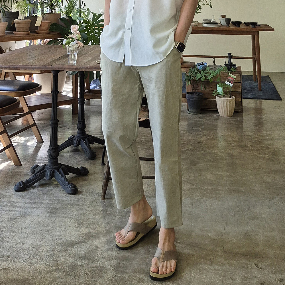 남자 여름 바지 린넨 팬츠 9부 남자 냉장고바지 - 상세 이미지 3