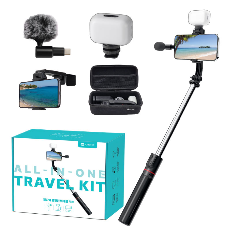알파믹 올인원 셀카봉 삼각대 촬영 세트 갤럭시 아이폰 셀카봉 유튜브 해외여행 셀피스틱