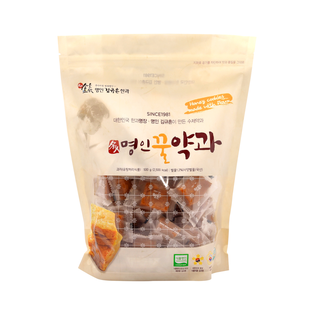 명인 김규흔 꿀약과 50개입 (꿀, 단호박) 낱개포장 500g - 상품 이미지
