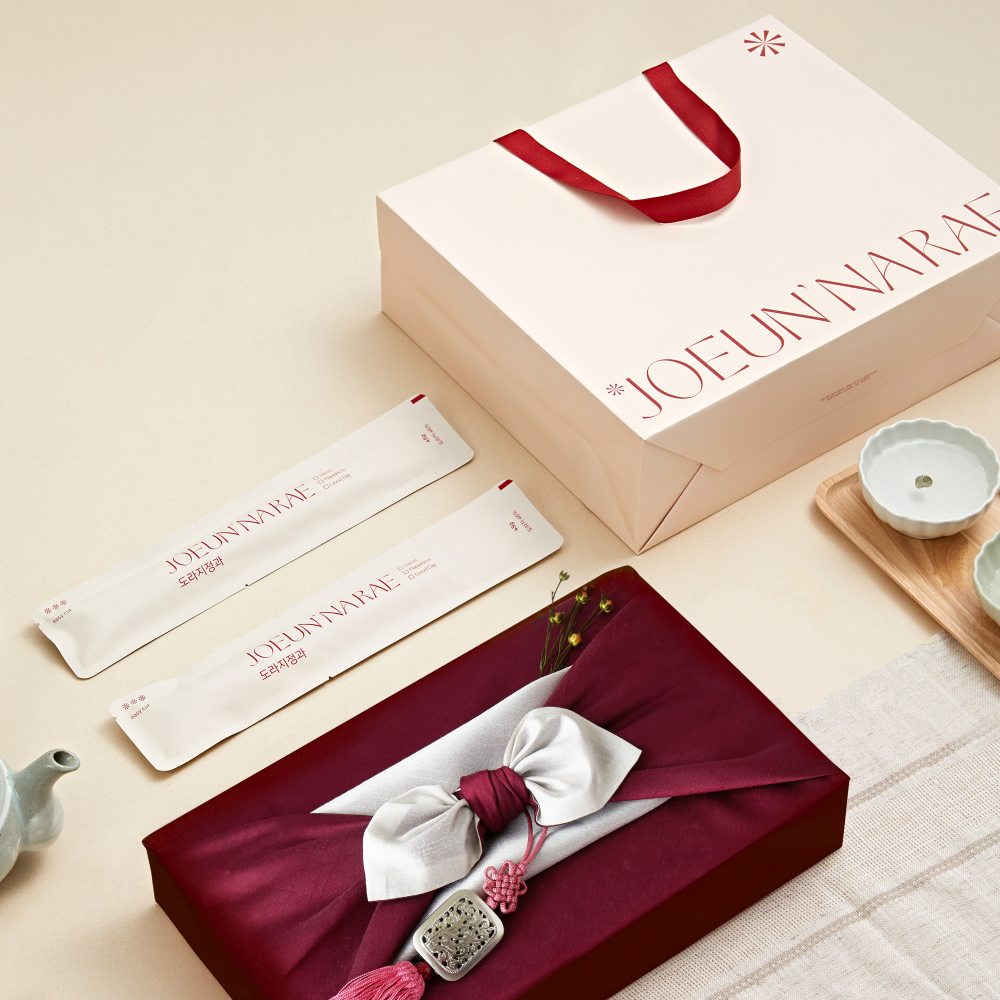 조은나래 도라지정과 500g 설 추석 부모님 상견례 선물 콩고물 기본 곁보자기 진한빨강