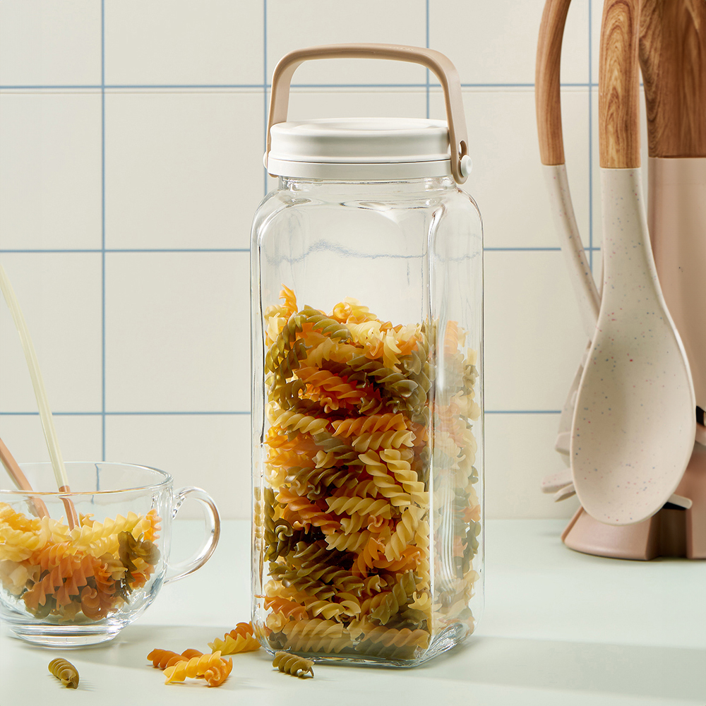 르베르폴리세 브라운 핸들 캐니스터 담금주 과일청 보관 유리 밀폐 용기 2100ml