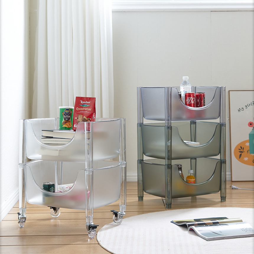 미드센츄리 코퍼 럭스 롤링 아크릴 이동식 트롤리 3단