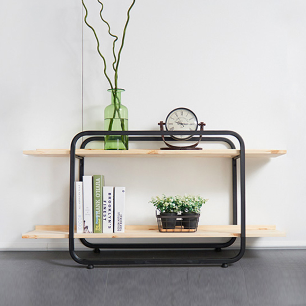 D501 레드파인 원목 철제 2단1200 책장 - 상품 이미지