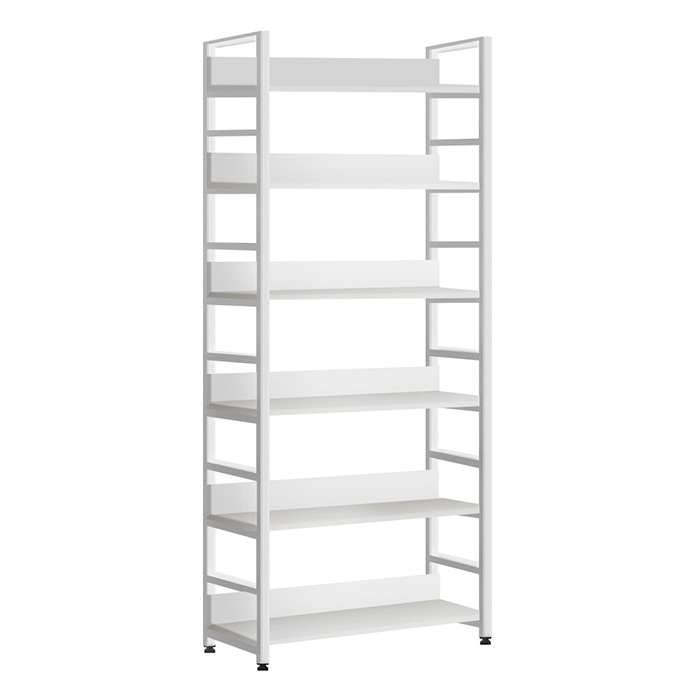 침대옆책장 60cm6칸 주문제작코너형 시스템레아 L자형 6단600 H 철제책장 화이트 - 상품 이미지