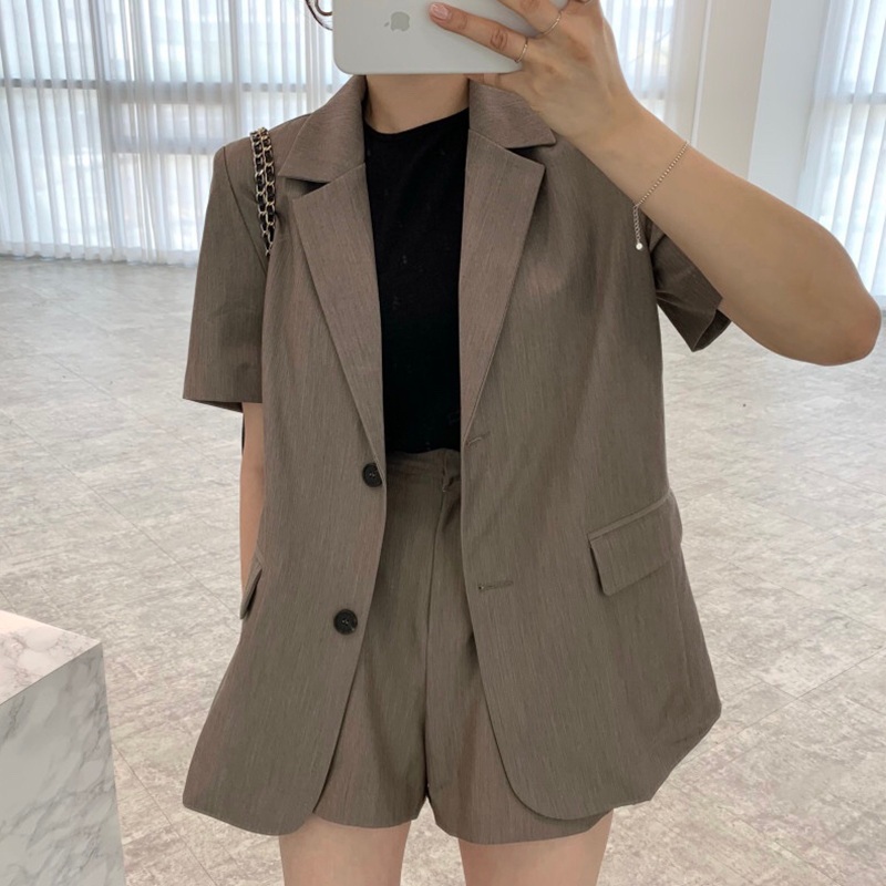 반팔 블레이저 자켓 반바지 루즈핏 캐주얼 여름 여자 정장 하이웨스트 베이지 블랙 4컬러 - 상세 이미지 3