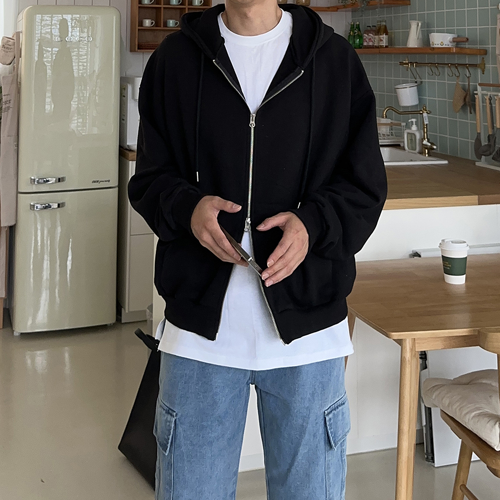 남자 후드집업 쭈리 투웨이 모자큰 커플 남자 후드티 이미지 2