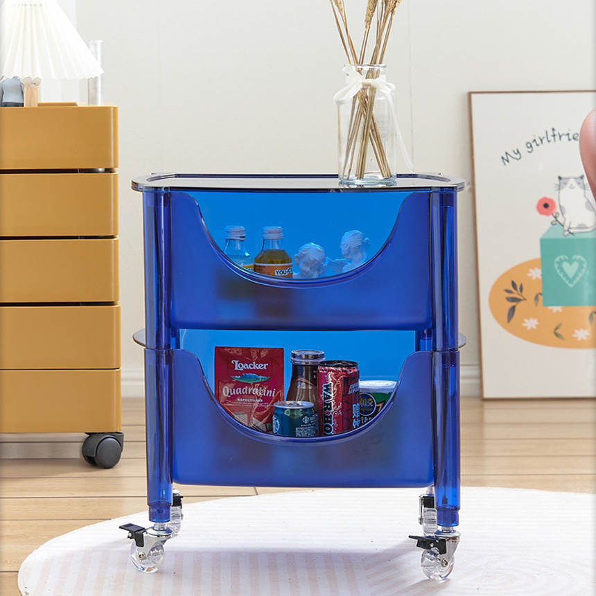 미드센츄리 코퍼 럭스 롤링 아크릴 이동식 트롤리 3단