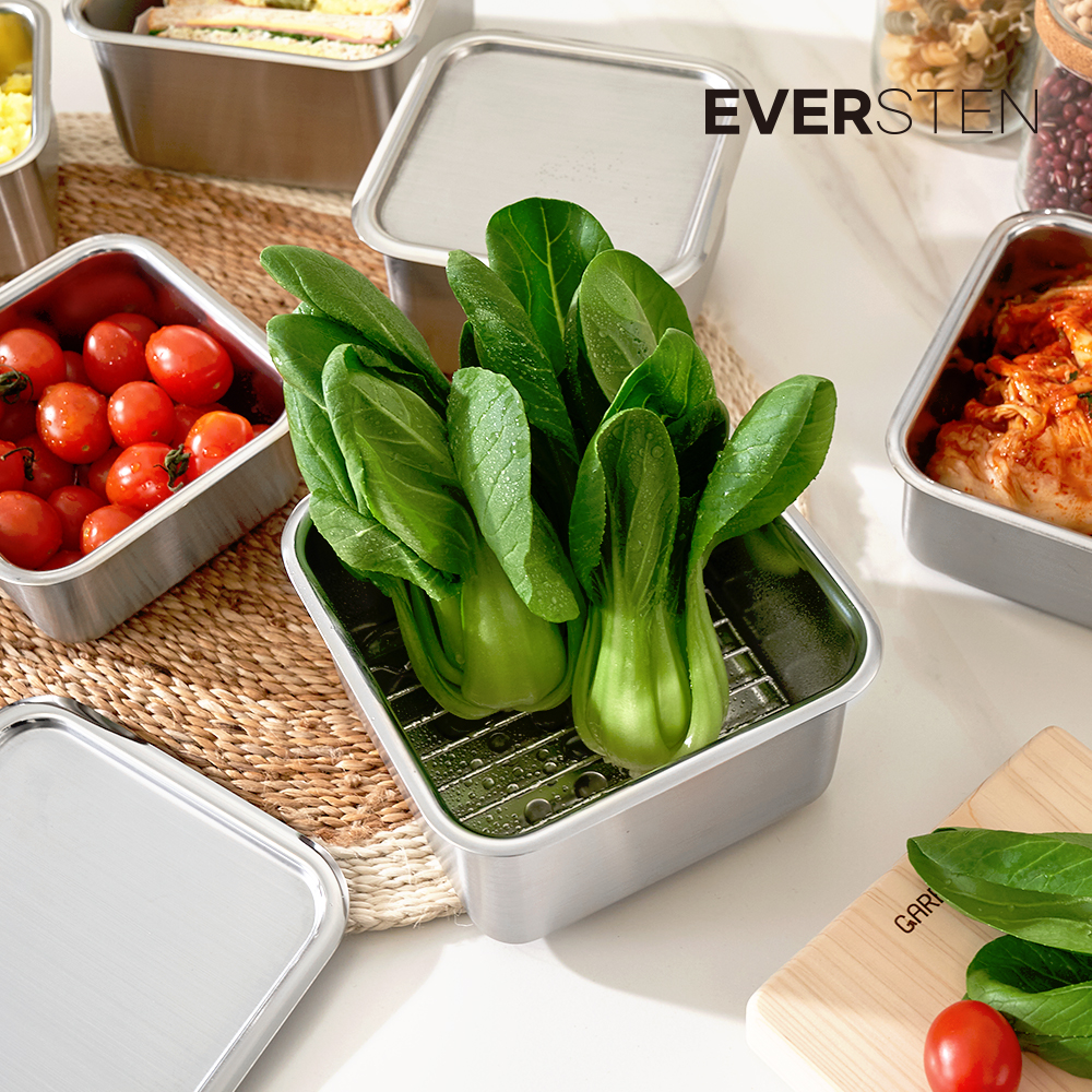 에버스텐 큐브 단품 사각 스텐 밧드 반찬통 냉장고 소분 정리용기