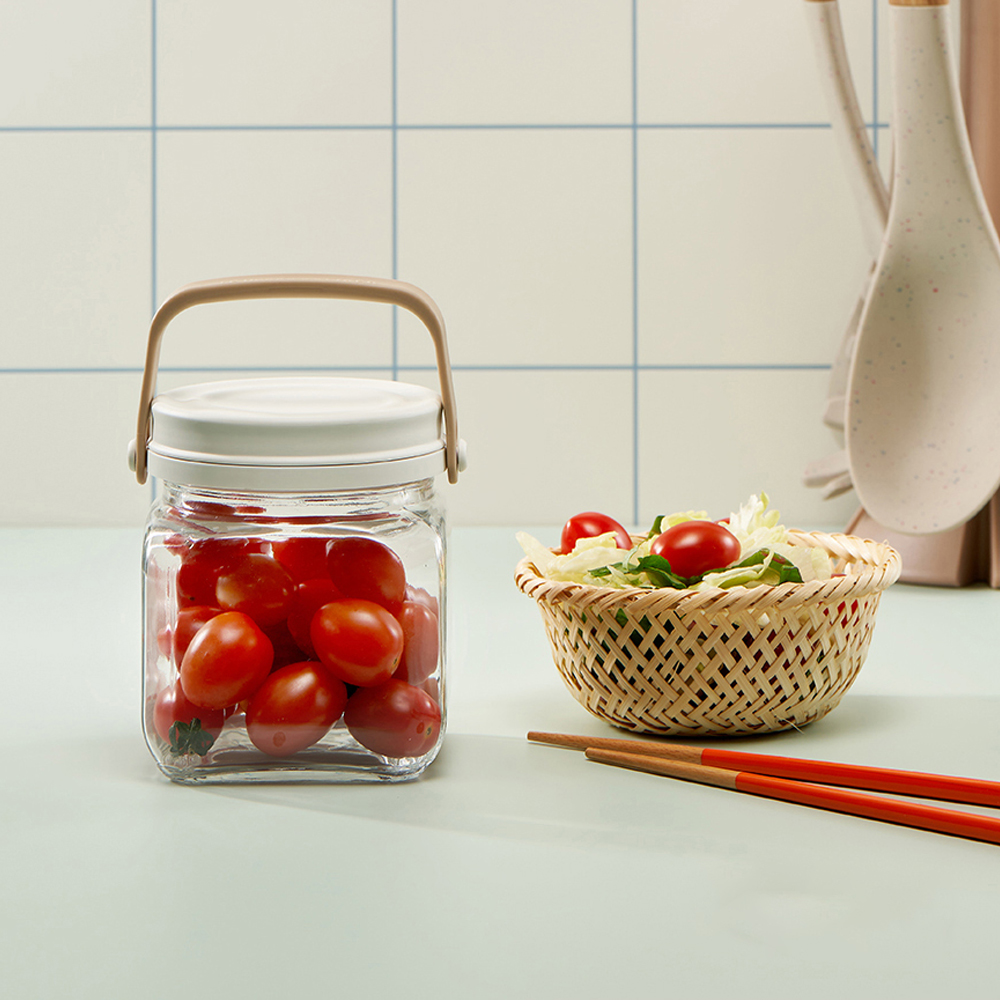 르베르폴리세 브라운 핸들 캐니스터 과일청 원두 유리 밀폐 용기 800ml