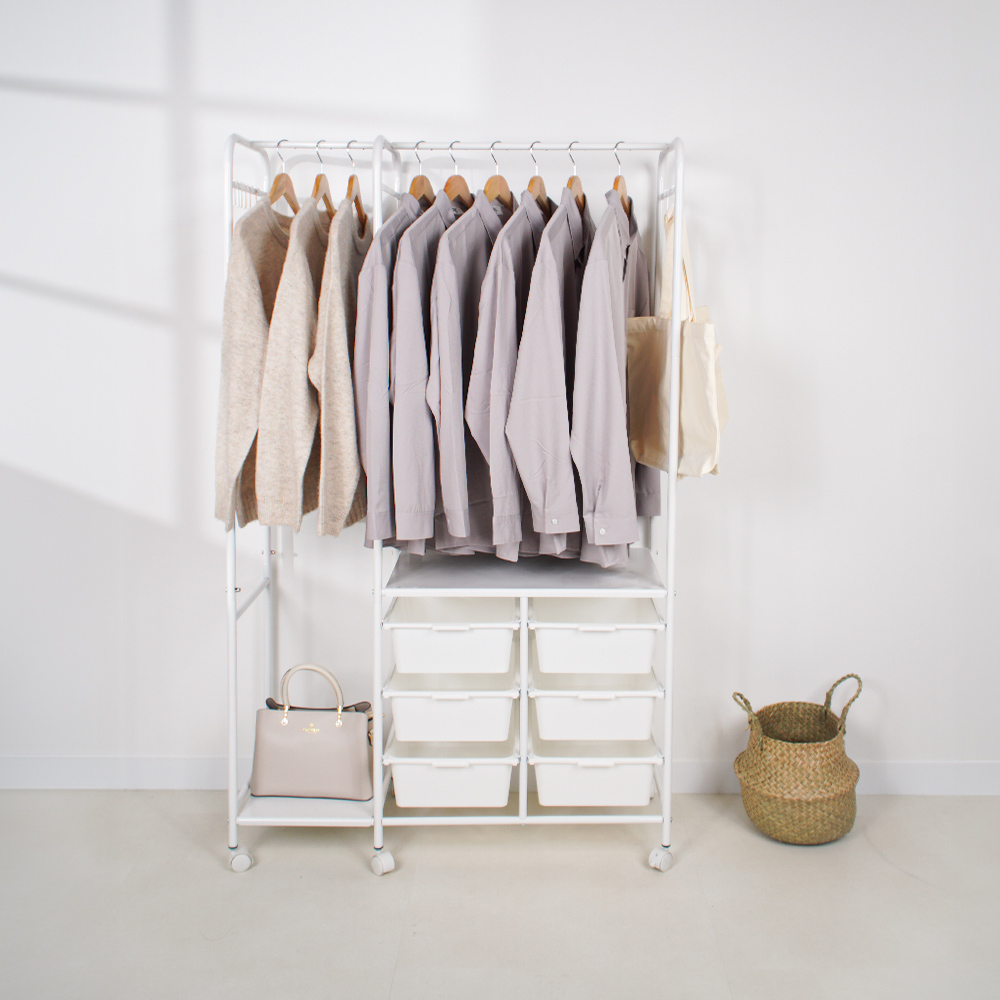 무베즈 수납형 이동식행거 드레스룸 고정식 스탠드 행거 기본형