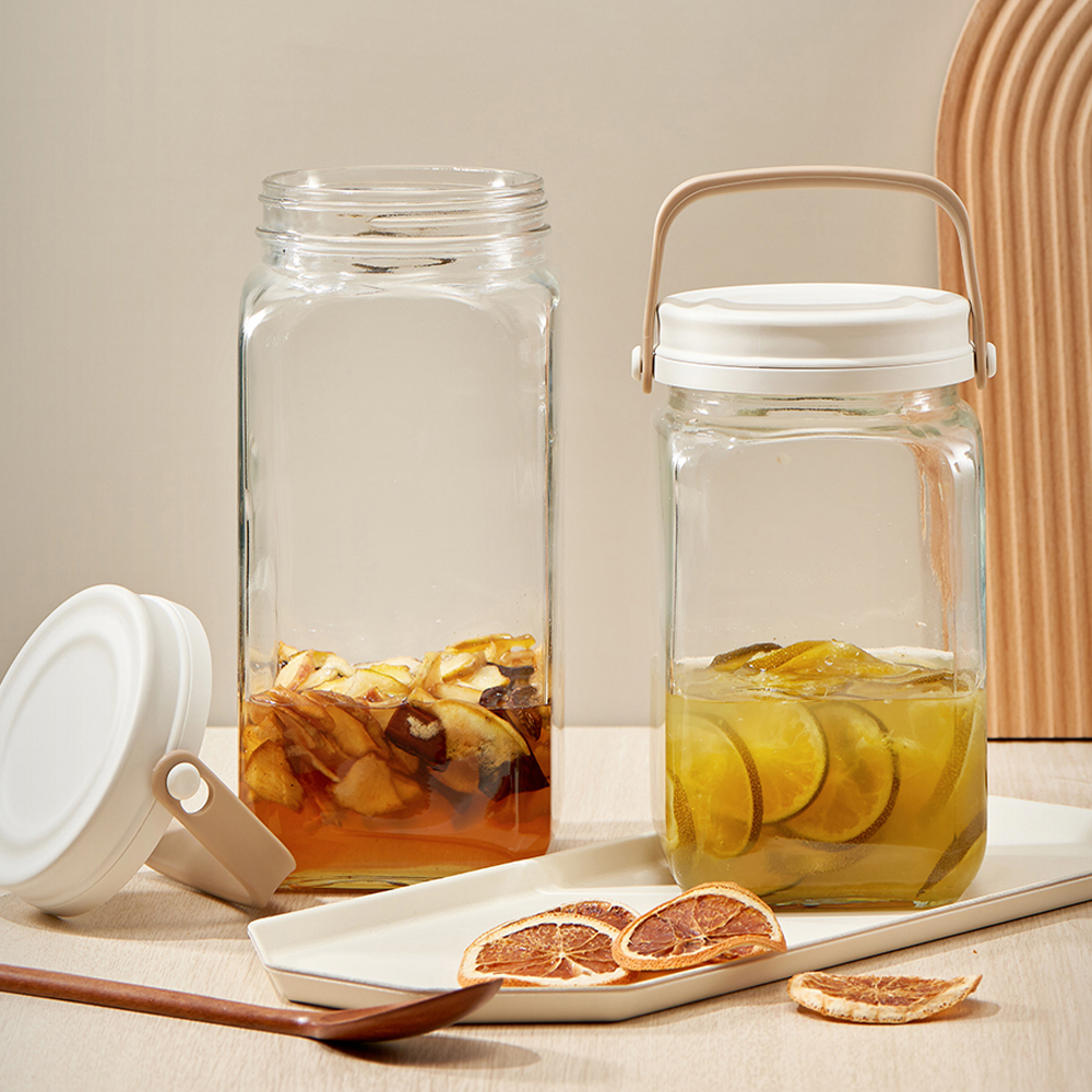 르베르폴리세 브라운 핸들 캐니스터 장아찌 원두 보관 유리 밀폐 용기 1300ml