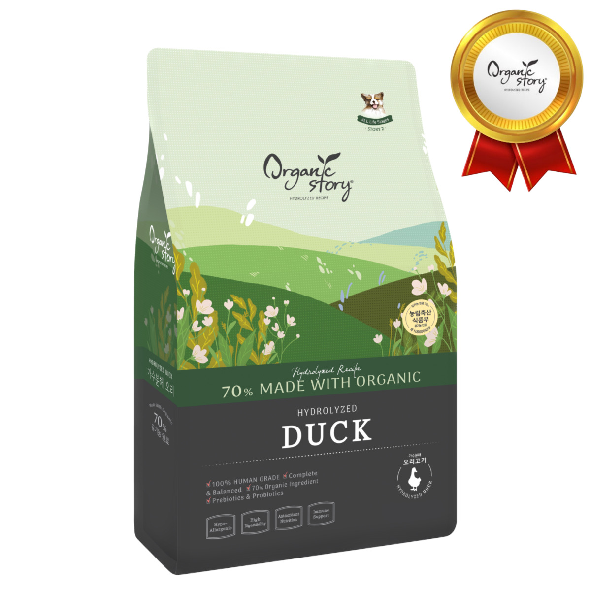 오가닉스토리 가수분해 강아지 피부 알러지 눈물 사료 오리고기, 2.4kg, 1개