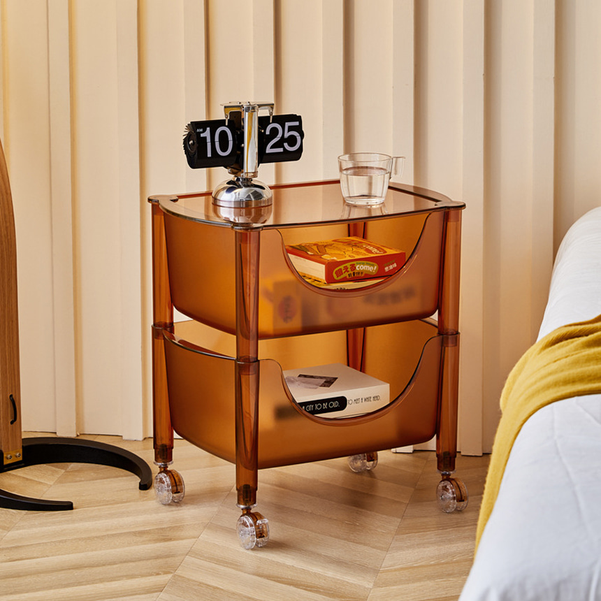 미드센츄리 코퍼 럭스 롤링 아크릴 이동식 트롤리 3단