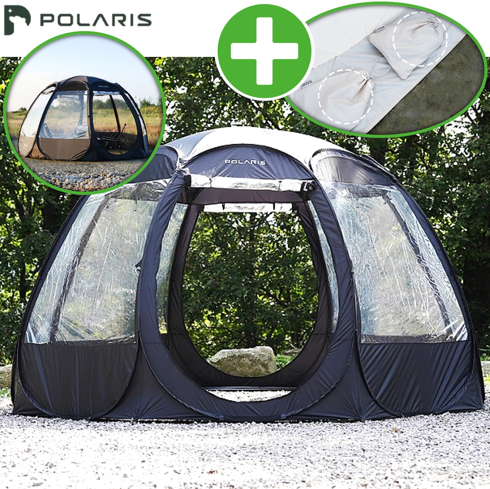 폴라리스 P1 TPU 원터치 텐트 쉘터 돔 팝업 투명 블랙