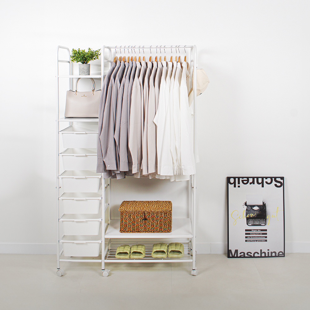 무베즈 수납형 이동식행거 드레스룸 고정식 스탠드 행거 기본형