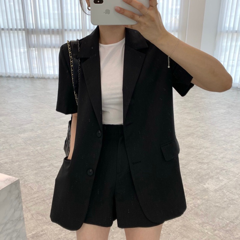 반팔 블레이저 자켓 반바지 루즈핏 캐주얼 여름 여자 정장 하이웨스트 베이지 블랙 4컬러 - 상세 이미지 4
