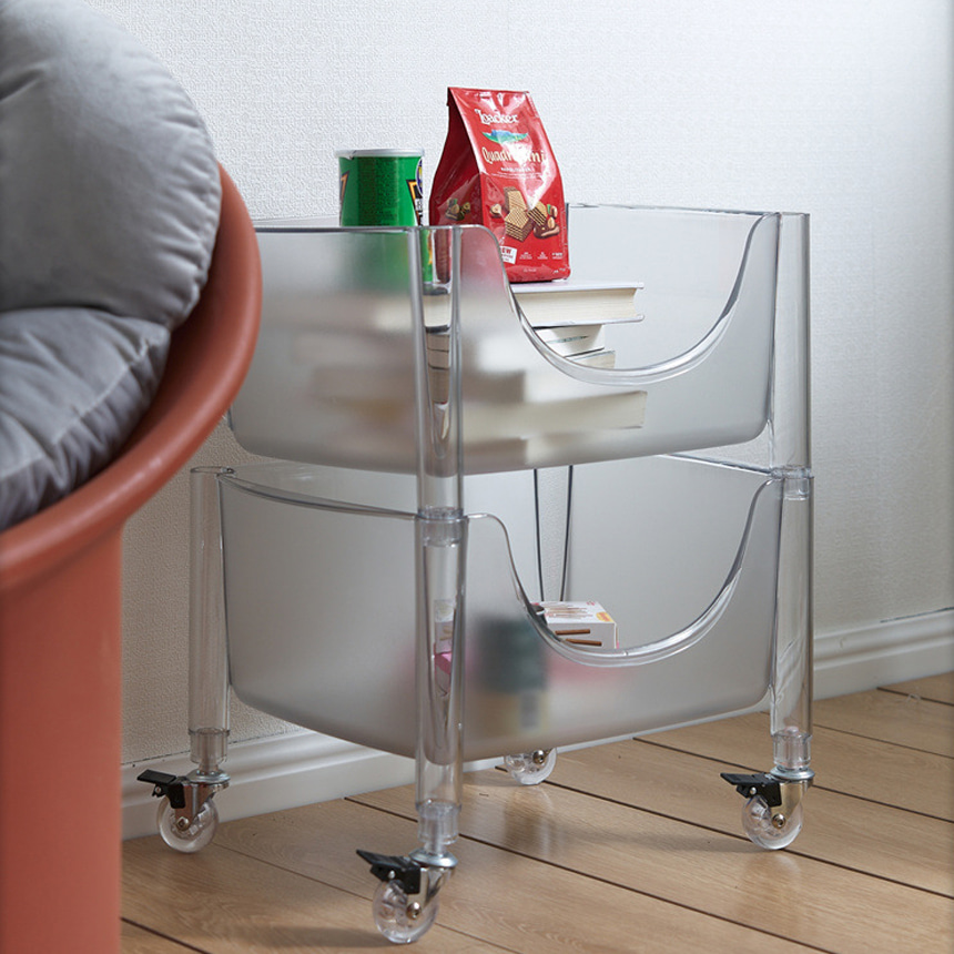 미드센츄리 코퍼 럭스 롤링 아크릴 이동식 트롤리 3단