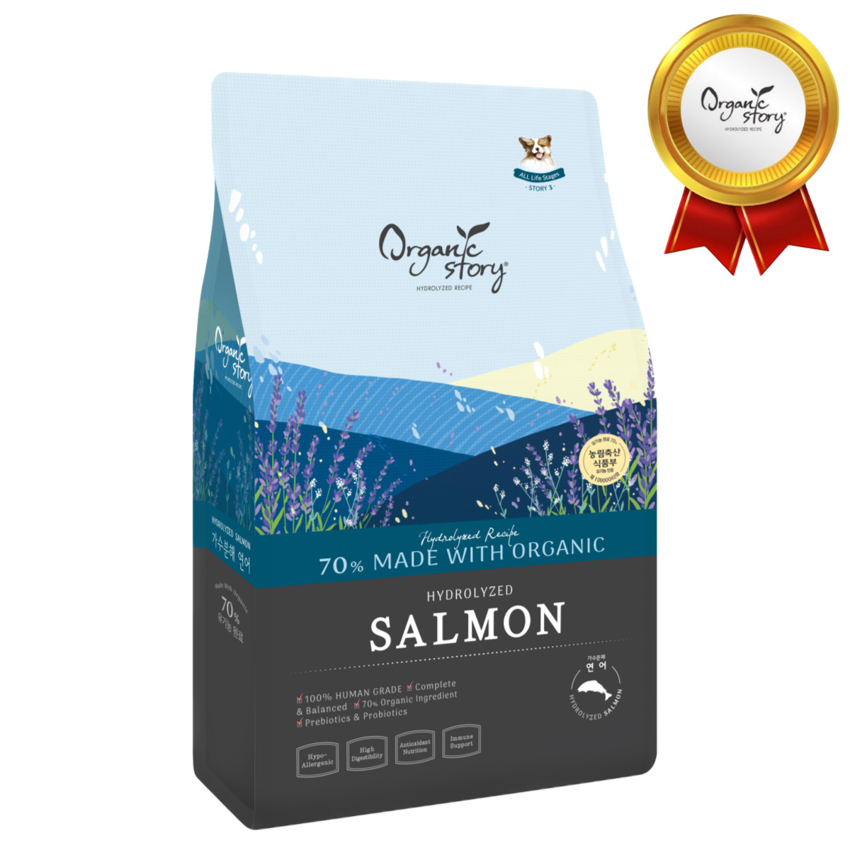 오가닉스토리 가수분해 강아지 피부 알러지 눈물 사료 연어, 2.4kg, 1개