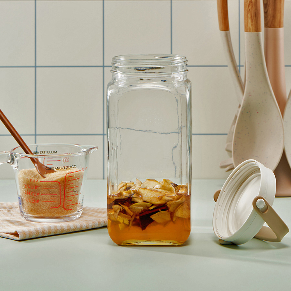 르베르폴리세 브라운 핸들 캐니스터 쿠키 견과류 원두 보관 유리 밀폐 용기 1600ml