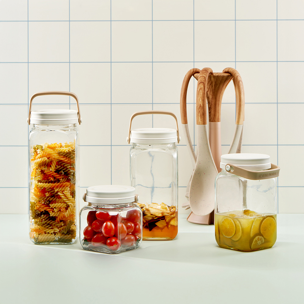 르베르폴리세 브라운 핸들 캐니스터 담금주 과일청 원두 보관 손잡이 유리 밀폐 용기