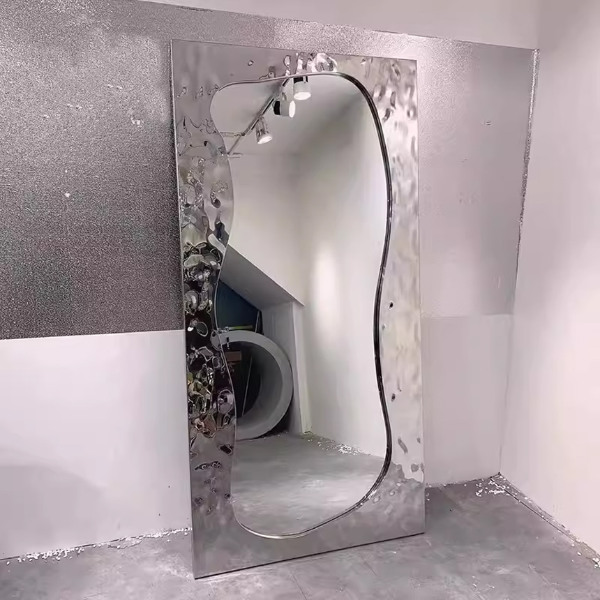 셀렉티브 뷰 스테인리스 전신 거울 실버프레임 웨이브 물결 거울 - 상세 이미지 4