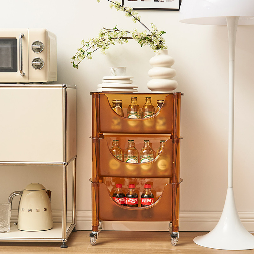 미드센츄리 코퍼 럭스 롤링 아크릴 이동식 트롤리 3단