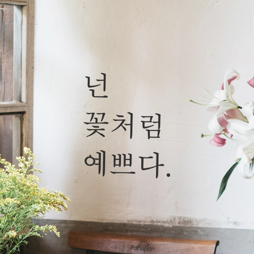 인테리어 포인트 감성 문구 레터링 스티커 넌 꽃처럼 예쁘다 L-040S 검정 - 상세 이미지 4