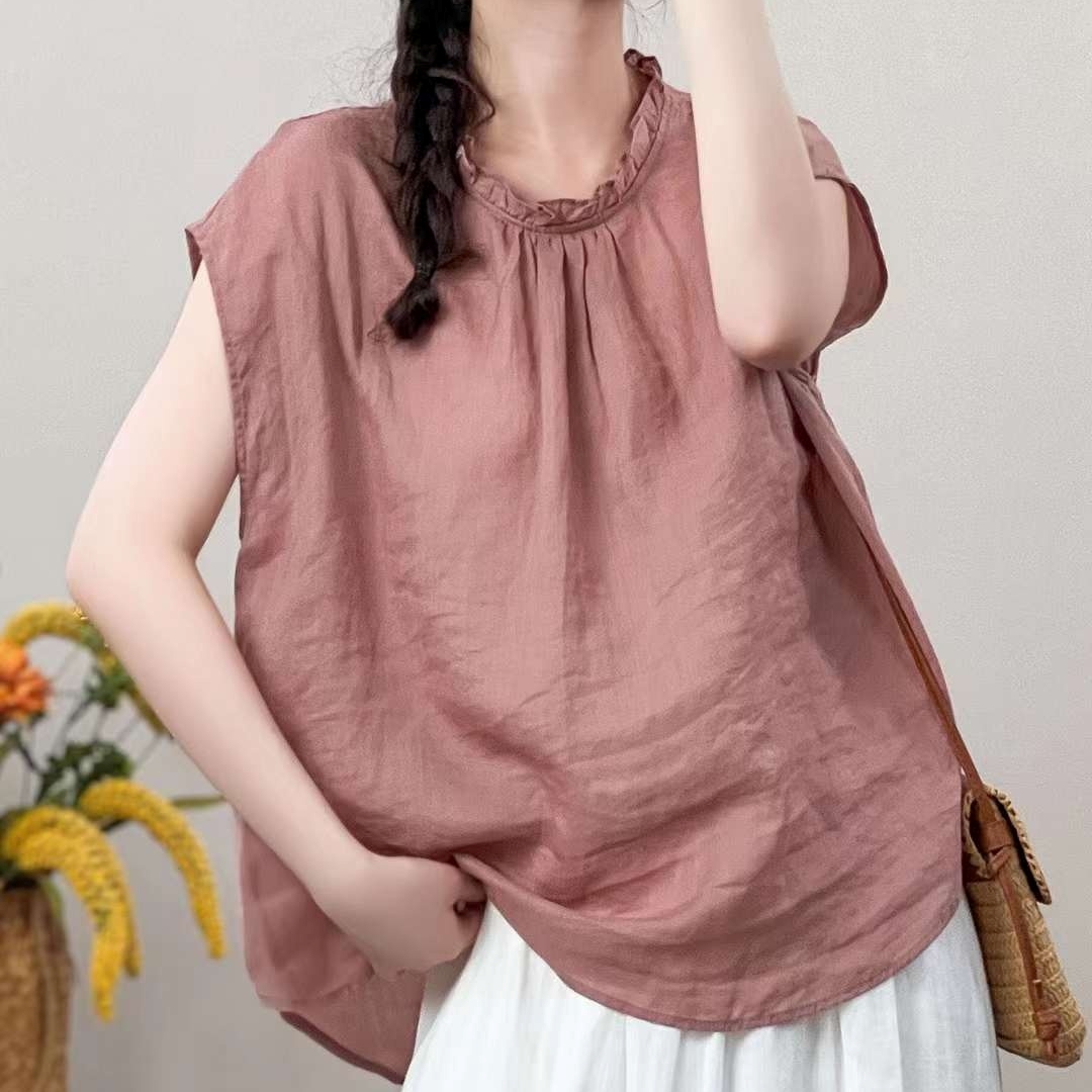 프릴블라우스 뒷단추 한여름 모시옷 루즈핏 오버핏 - 상세 이미지 4
